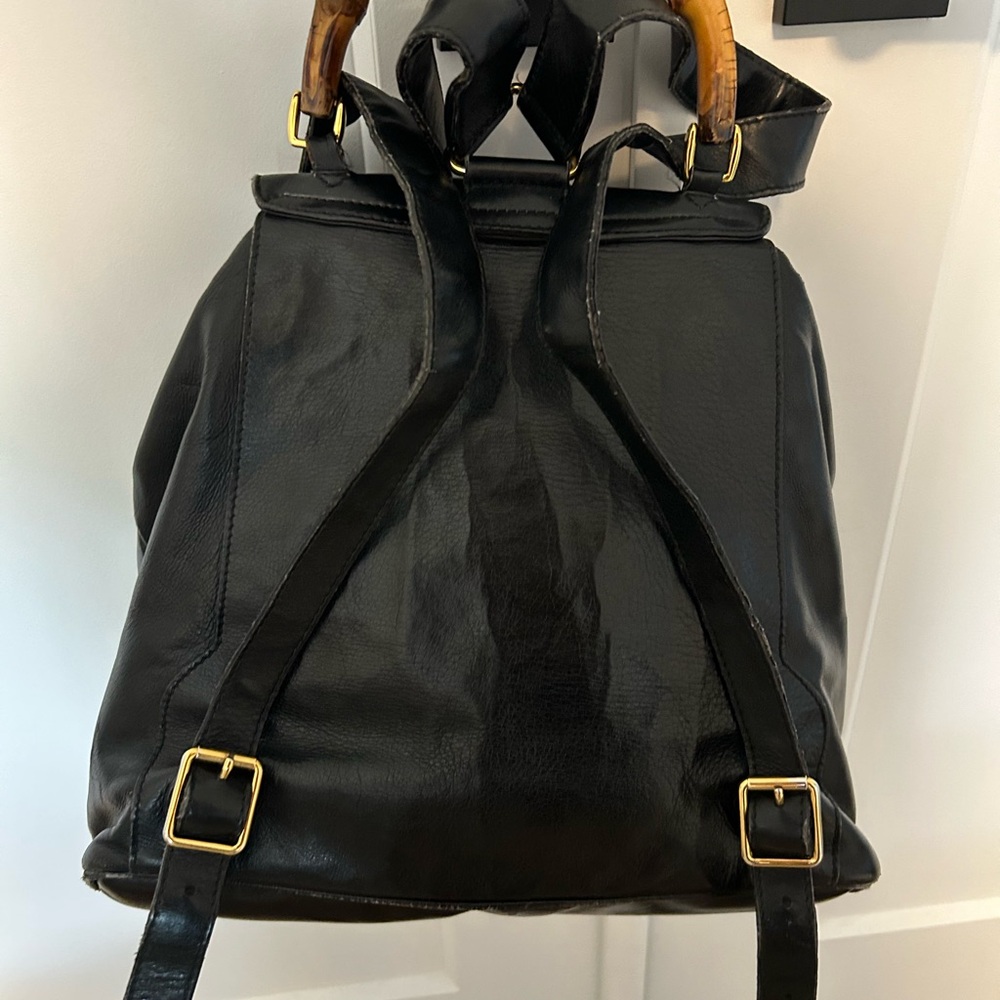Gucci Black Leather Bamboo-Trim Backpack - Picture 3 of 9